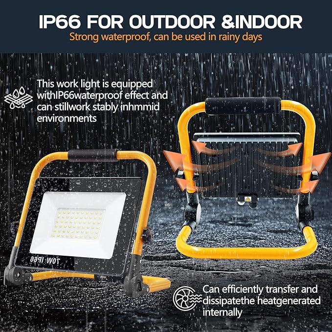 Work Lights with Stand, 1 Head LED Work Light, with Adjustable and Foldable Tripod Stand, Waterproof Lamp with Individual Switch with 6500 Kelvin Color Temperature (1 Adjustable Head)