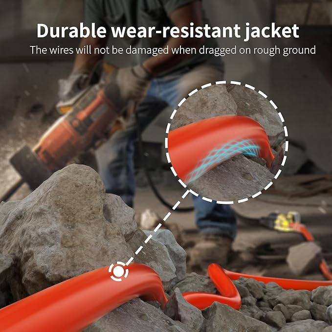HUANCHAIN 12/3 Gauge Heavy Duty Outdoor Extension Cord 50 ft Waterproof with Lighted end, Flexible Cold-Resistant 3 Prong Electric Cord Outside, 15Amp 1875W 12AWG SJTW, Orange, ETL