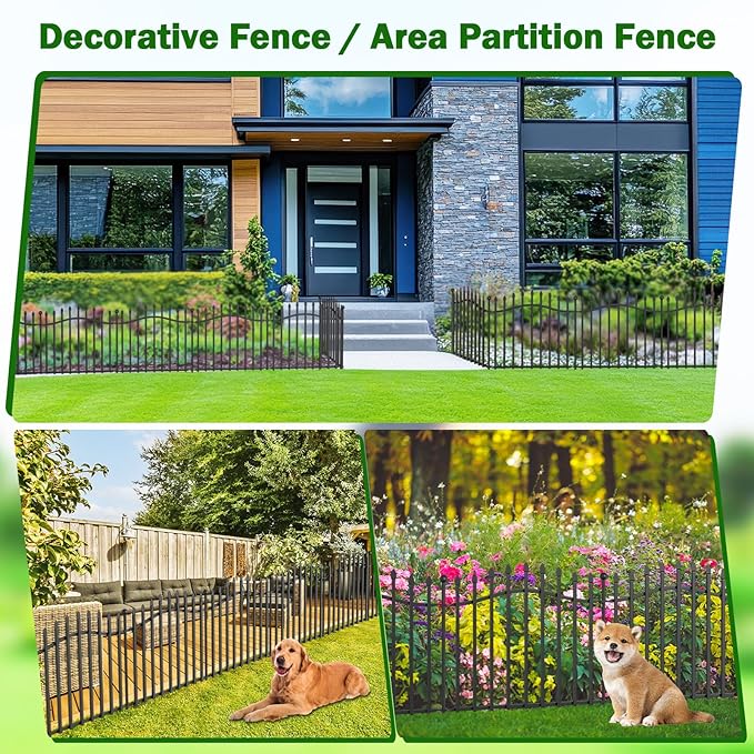 10 Panels No Dig Garden Fence - 24in H x 22.5ft L, Reinforced Square Tube Rustproof Metal Animal Barrier for Dogs & Rabbits, Outdoor Decorative Border Fencing for Yards & Gardens