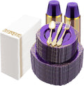 700PCS Clear Purple Plastic Plates for 100 Guests, Disposable Plate with Gold Trim include 100 Dinner plates, 100 Dessert Plates, 100 Gold Silverware, Cups and Napkins for Party, Graduation
