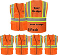 Safety Vest Customize Logo with 5 Pockets & Zipper Reflective High Visibility Vest Class 2 Outdoor Workwear