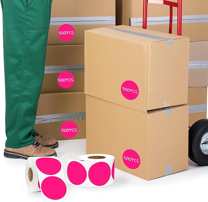2 Inch Fluorescent Pink Circle Stickers 500 Pcs,Permanent Color Coding Dots for Office,Home Organization, File Classification,Multipurpose Labels