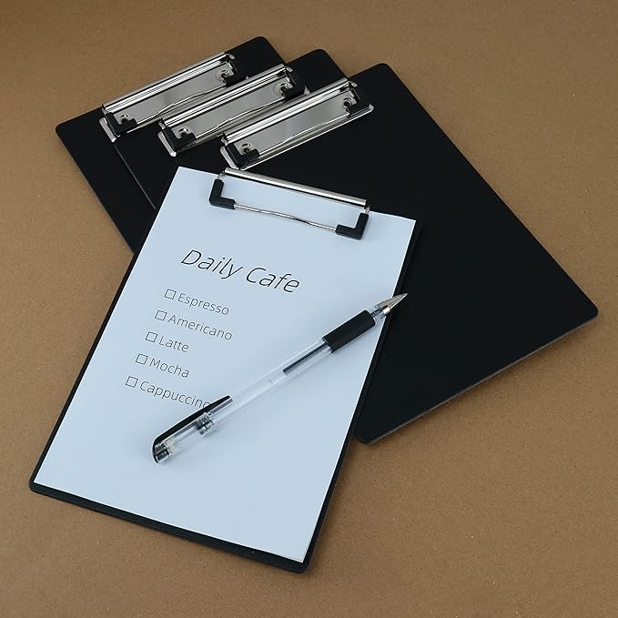 Small Clipboards 6" X 9" Mini Clipboards 4-Pack Portable Clipboards A5 Size Half Letter Clipboard Menu Pads Receipt Clips for School Office Restaurant Cafe Hotel (Black)
