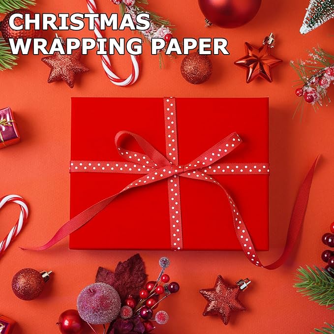 Vanhench 17.5"×963" Red Wrapping Paper Roll for Women Christmas, Solid Color Art Kraft Craft Paper for Wedding, Birthday, Mothers Day Gifts, Bouquet Flower Poster Bulletin Board