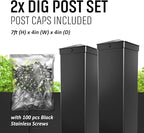 Black Panel & Post Aluminum Privacy Fence Kit – (2) 4"x4"x9' Matte Black Dig & Set Posts with Caps, (1) 72" W x 46" H Fence Panel, (100) Screws