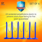 Montour Line Plastic Stanchion Blue 2.5 Inch Diameter with 50 Foot Chain, 6-Pack, Crowd Control Barriers