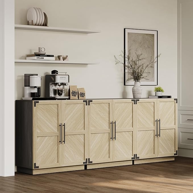 SICOTAS Sideboard Buffet Cabinet with Storage - Modern Farmhouse Credenza with Doors and Adjustable Shelves Fluted Kitchen Buffet Storage Cabinets Coffee Bar Cabinet