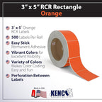Kenco Color Coding 3 X 5 Rectangle Labels, Inventory Control Stickers 500 Labels Per Roll, Made in The USA (Orange)