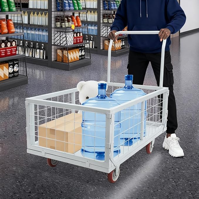 4-in-1 Platform Truck Cart, Foldable Hand Truck with Cage, Heavy Duty Platform Truck Cart with Casters for Laundry/Groceries/Garage/Warehouse, 2200 lbs Capacity
