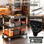 Utility Cart with Wheels, 3 Tier Rolling Cart with Tangle-Free Wheels(2 with Brakes), Heavy Duty 350 Lbs Capacity,Commercial Serving Cart for Home, Office, Restaurant, Warehouse.34.2" × 17" × 37"