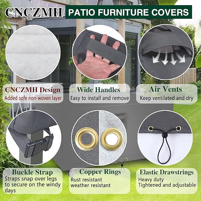 Square Heavy Duty Patio Table Covers Waterproof, 600D Outdoor Dining Table and Chair Set Covers, Outdoor Furniture Cover Waterproof for Sectional Sofa Couch 32''L x 32''W x 28''H, Grey