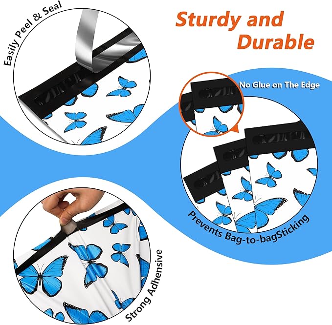 Cute Poly Mailers 6x9 Inch 100 Pcs - Butterfly Printed Shipping Bags for Clothing - Waterproof and Tear Resistant Mailing Envelopes - Self-Sealing Packaging Bags for Small Business