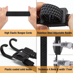 Bungee Cords, Flat Adjustable Bungee Cords with Hooks Heavy Duty 48 Inch, Elastic Rubber Black Bungee Straps with Buckle Hooks for Outdoor, Camping, Tarps, Bike Rack, Tent, Truck, 6 Pack