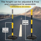 Konohan 6 Sets 34 Inch Parking Cone Delineators Post Traffic Cone Plastic Stanchion Set Stands Parking Barrier with Base 6.6 ft Chain S Hooks Reflective Collar (Yellow,Black)