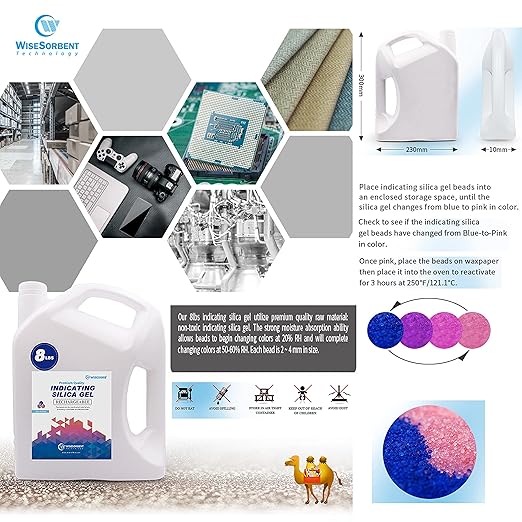 [Net Weight 40LBS] Blue Indicating Silica Gel Beads Desiccants - Rechargeable Desiccant Beads Silica Beads (Blue to Pink, 5 Packs of 8LBS)