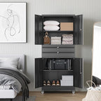 Letaya Metal Garage Storage Cabinet with Wheels,Rolling Tool Cabinet with 4 Door Lock-Adjustable Shelves and 2 Drawer for Garage Home Office Utility Room (Black with Wheels)