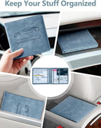 Mymazn Car Registration and Insurance Holder, Car Document Holder with Magnetic Closure, Faux Leather Registration Holder for Driver's License & Essential Documents, Vintage Blue