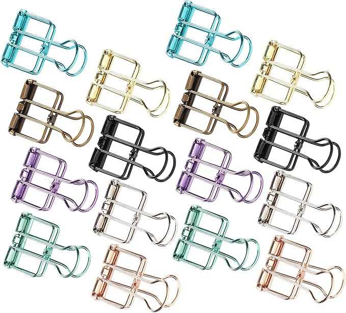 16 Pcs Hollow Binder Clips - 8 Colors Skeleton Design Paper Clamps for Office School Home Use, Organize Documents Files Notes(S,0.8x1.1 Inch)