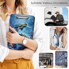 Clipboard with Storage,Office Supplies Nursing Clipboards Folder with Pen Holder Plastic Storage ClipBoard Foldable for Teacher Nurse,Turtle in Sea