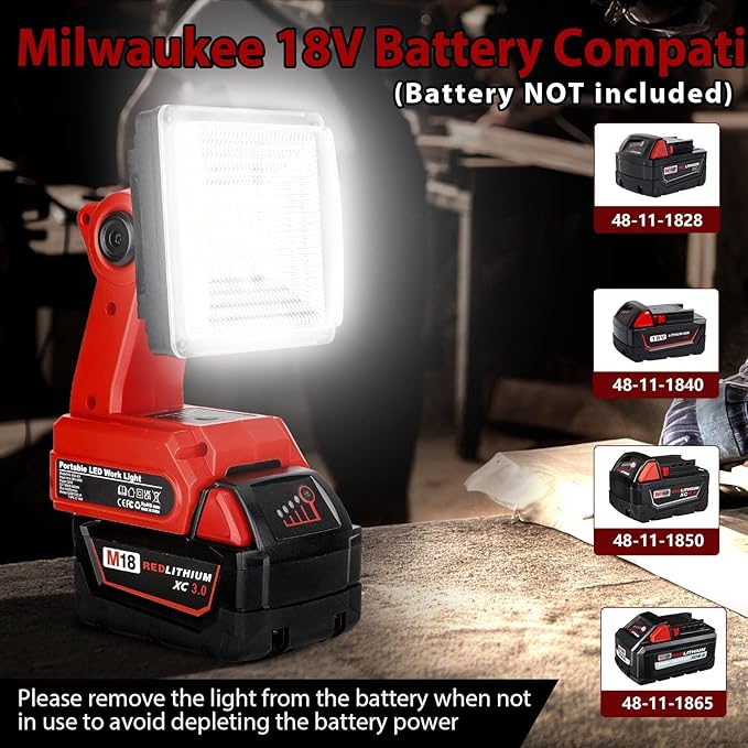 25W 2000LM Cordless LED Work Light for Milwaukee M18 18V Battery Portable Flood Lights for Outdoor Indoor Workshop Job Site, LED Floodlight with Pivoting Head/USB Port(No Battery)