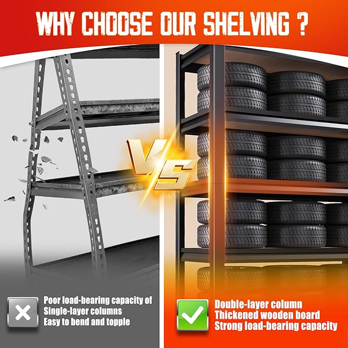 Set of 2 Garage Shelving-2050LBS 5 Tier Storage Shelves,Adjustable Heavy Duty Metal Shelving Unit and Storage Large Rack,Utility Steel Shelf For Shop Warehouse Industrial Pantry Basement 71"x35"x16"