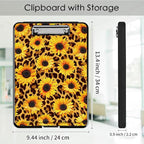 Clipboard with Storage,Office Supplies Nursing Clipboards Folder with Pen Holder Plastic Foldable Clip Board with Storage for Nurse Teacher,Sunflower Leopard Print
