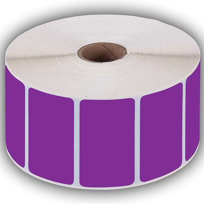 2.25" X 1.25" Direct Thermal Perforated Stickers Labels for Barcodes, Address, Consignment - Compatible with Zebra, Rollo, Godex and More (Purple, 12 Rolls)