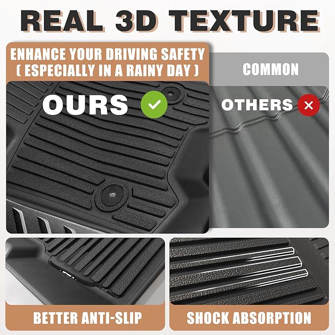 TripleAliners for Colorado & Canyon 2026 2025-2023 Floor Mats Crew Cab 1st & 2nd Row All Weather TPE Material Front Rear Full Set Liners Compatible with Chevy Colorado/GMC Canyon 2023-2026 Accessories
