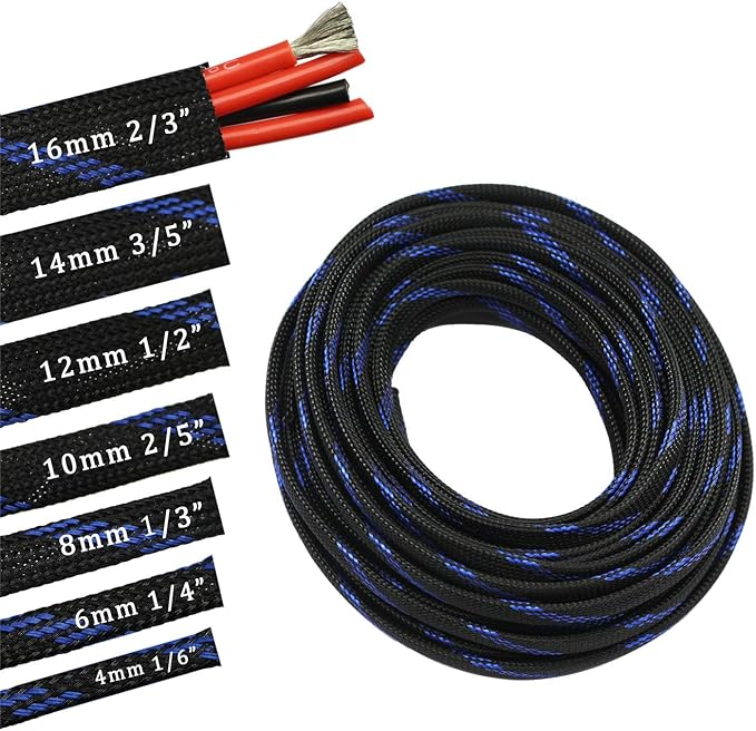 30ft PET Expandable Sleeving Wire Cable Sleeve (1/2", Steel Blue&Black)