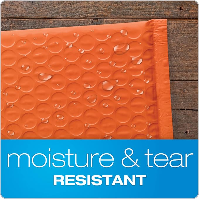 Quality Park Bubble Mailers, 8.5 x 11 Inch, Orange Poly Mailers, Padded Envelopes, Shipping Envelopes, Water Resistant, Self Seal, 25 per box (QUA85868), Letter