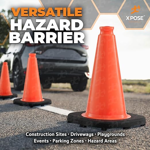 Xpose Safety 12 Inch Orange Traffic Cones, 12-Pack - Multipurpose PVC Plastic Safety Cone for Parking, Soccer, Caution, Kids and Construction - DOT Approved