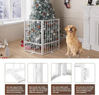 2 Panels Full Metal Freestanding Dog Gates, 40” W x 32” H Folding Pet Gate Fence with Support Feet for Indoor,Stairs, Hallways and Doorways(White)