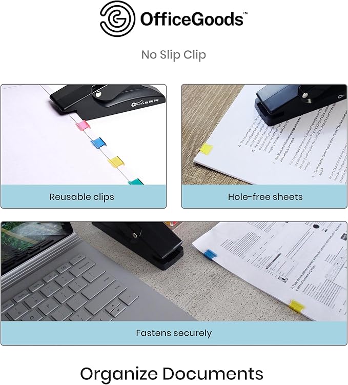 OfficeGoods No Slip Clip Refills - Binds Up to 50 Pages - Reusable - Works with No Slip Clip Dispenser - 50 ct Box Each Small & Large - 100 ct Total - Black