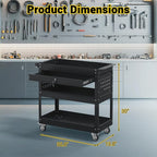 3 Tier Rolling Tool Cart on Wheels, 550 LBS Tool Cart with Drawers，Heavy Duty Utility Cart with Pegboard and Hooks，Mechanic Tool Storage Cart for Garage, Warehouse (Black)