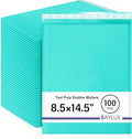 Teal 8.5x14.5 Inch Poly Bubble Mailers #3 | Self Seal Padded Envelopes | Air Cushioned Bubble Mailer | Usable Size 8.5x13.5 Inch | 100 Pack Bulk | Waterproof | Lightweight Mailing Shipping Bags