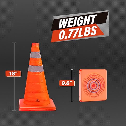 RoadHero 18 Inch 8 Pack Collapsible Traffic Cones, Multi Purpose Pop-up Orange Cones with Reflective Collar for Road Safety, Parking Cones for Sports, Driving Training