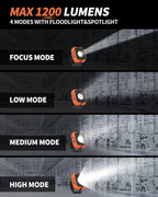 Led Work Light with 4 Modes,1200LM Portable COB Magnetic Light,3350mAh Recharge Spotlight and Floodlight,150° Rotate IP65 Waterproof for Car Repair and Camping (2 Packs Without Hook)