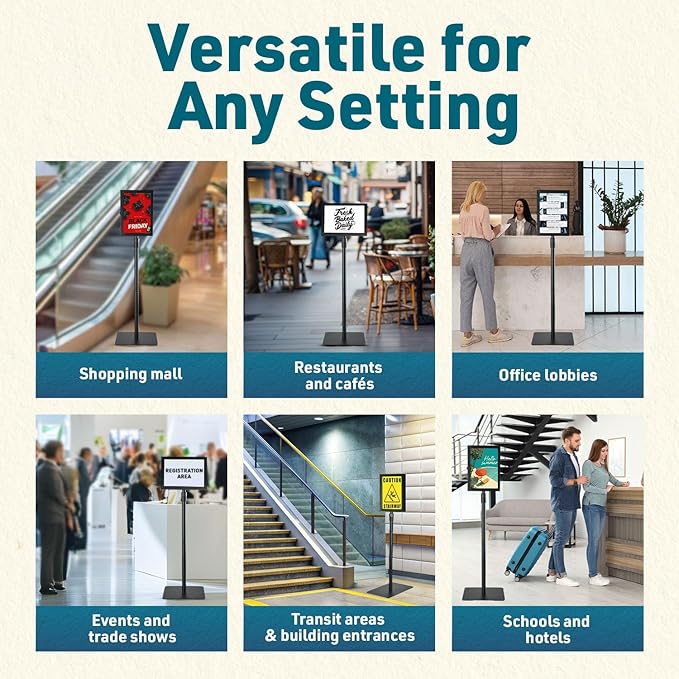 2 PACK Double-Sided Adjustable Heavy Duty Pedestal Sign Holder Stand for Display - Indoor/Outdoor Floor Sign Stand with Base 8.5x11 inches (Horizontal and Vertical Orientation) - includes dry erase marker