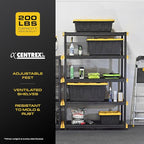 CX Black & Yellow, 5-Tier Heavy Duty Plastic Storage Shelving Unit, 200lbs/shelf (72”H x 48”W x 20”D), for Garage Storage, Warehouse & Basement Use, Modular Rack