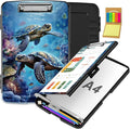 Clipboard with Storage,Office Supplies Nursing Clipboards Folder with Pen Holder Plastic Storage ClipBoard Foldable for Teacher Nurse,Turtle in Sea