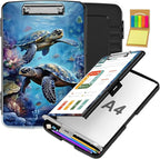 Clipboard with Storage,Office Supplies Nursing Clipboards Folder with Pen Holder Plastic Storage ClipBoard Foldable for Teacher Nurse,Turtle in Sea