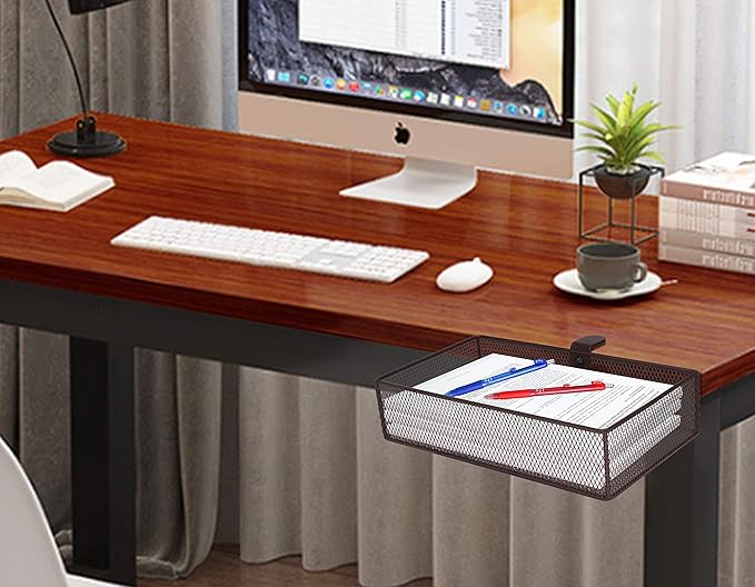 Clip-on desk organizer (3 pack), stationery organizers, can be clipped around the table to store small items (Bronze Gold)