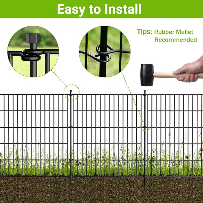5 Panels No Dig Decorative Outdoor Garden Fence for Yard, 48 in(H) X 13.13 ft(L) Animal Barrier Fencing Rustproof Metal Wire Panel Border for Dog, Rabbits, and Patio Temporary Ground Stakes