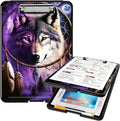 A4 Clipboards,Heavy Duty Waterproof Nursing Plastic Folder Clipboard with Storage Clip Boards,File Folder Storage Box Clipboard Case for Teacher,Doctor,Offices,Dream Catcher Wolfs