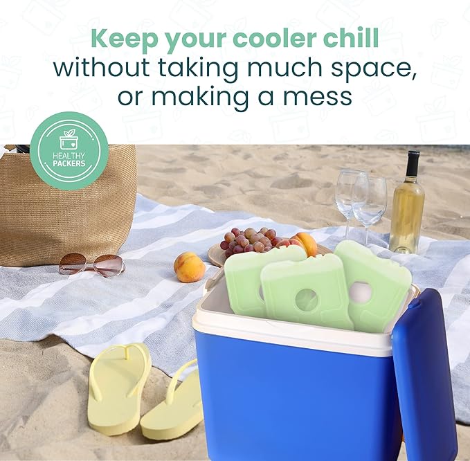 Healthy Packers Reusable Ice Packs for Lunch Boxes - Long Lasting Slim Freezer Packs, Thin Non-Toxic BPA-Free Hard Gel Ice Blocks for Coolers, Kids & Adults Lunch Bags, Travel, Camping, Food Storage