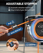 DEWENWILS 45FT Retractable Extension Cord Reel with Twist-lock Stopper, 12/3C/15A SJTOW Power Cord Reel, Lightweight and Portable, for Home Maintenance, Garages, Workshops, ETL Listed, Orange