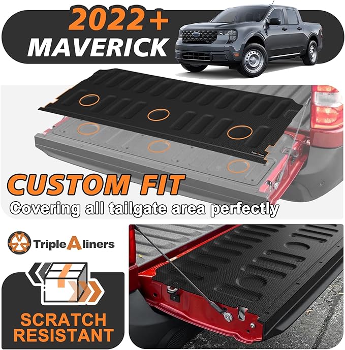 TripleAliners Tailgate Mat Compatible with 2022-2024 2025 Ford Maverick & Hybrid Model Tailgate Accessories Liner Protector All Weather TPE Custom Fit (Won't Fit Drop-in Liners)