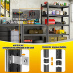 63''Storage Shelves, Garage Metal Shelving Unit, Adjustable, Double-Layer Column with Reinforced Ribs, Heavy-Duty, Capable of Bearing 3000 lbs, Suitable for Garage, Warehouse, Kitchen Storage