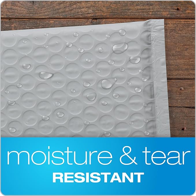 Quality Park Bubble Mailers, 6" x 9", Gray Poly Mailers, Padded Envelopes, Shipping Bags, Water Resistant, Self Seal, 50 Per Box (QUA85911)