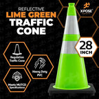 Xpose Safety 28” Lime Green Traffic Cone Dual 6" & 4" Reflective Collar – 1 Pack Multipurpose Premium PVC Safety Cone for Parking, Caution, Construction, Road Crews, Emergency Vehicle - DOT Approved